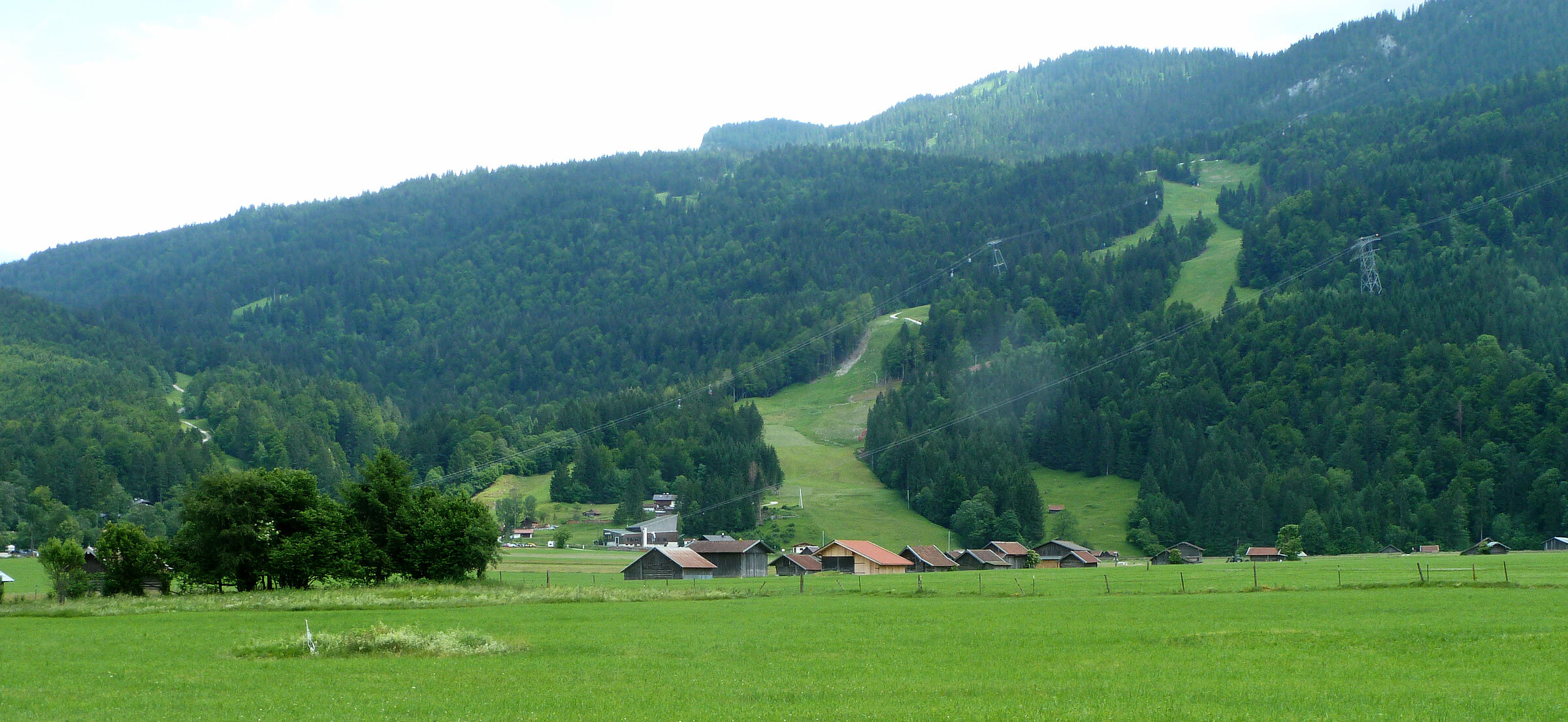 NOlympia rettet die Landschaft um Garmisch-Partenkirchen: Blick auf die Skipiste im Sommer über das Tal hinweg – für Olympia wäre noch viel mehr Schutzwald gerodet worden. (Foto: Winfried Berner)