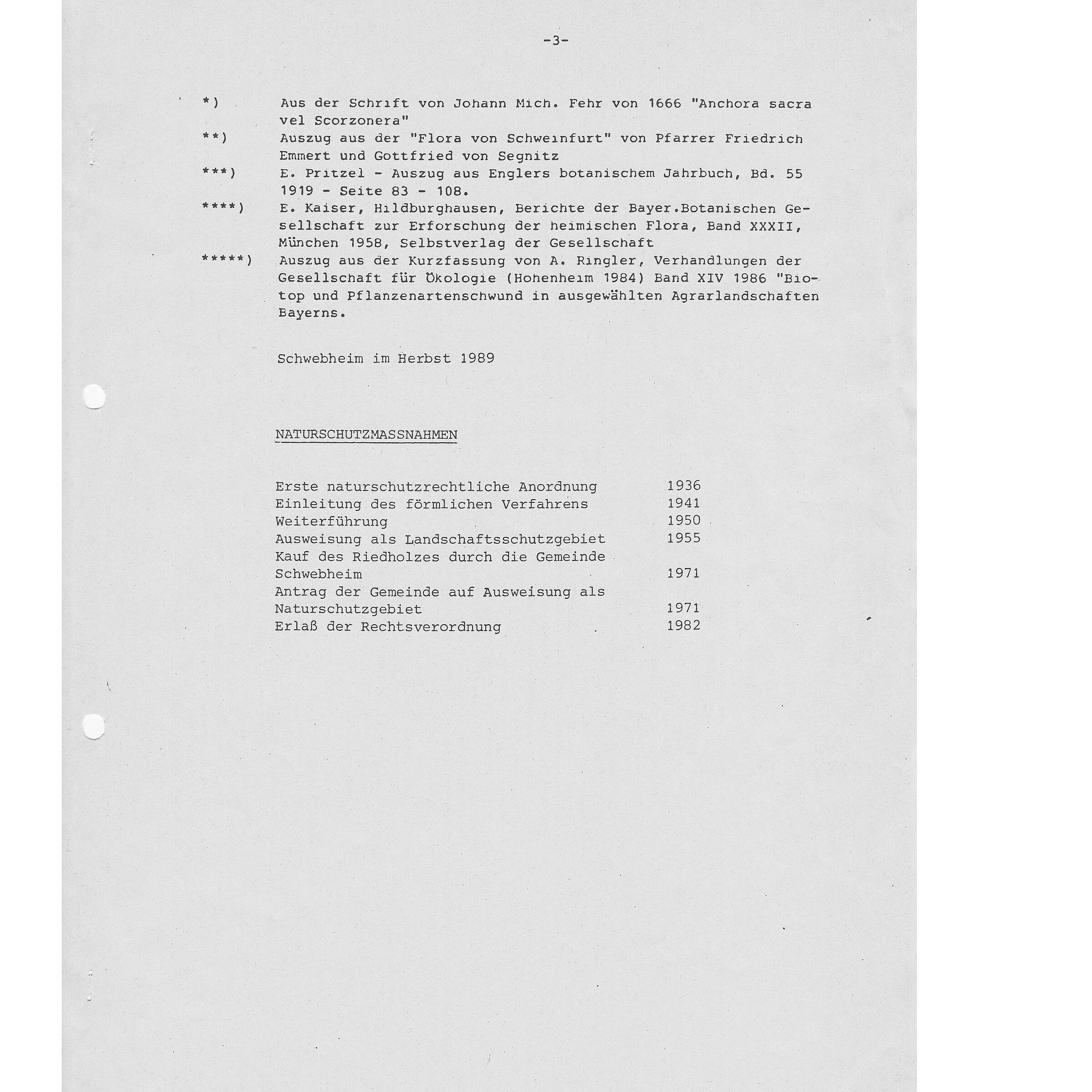 Seite 3 der Roßteuscher Aufzeichnungen zur Grettstadter Wiesen von 1989. (Quelle: BN)