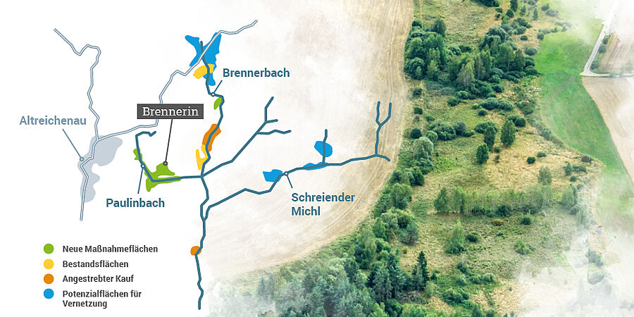 Karte Biotopflächen Altreichenau - Luftbild Grünes Band (Foto: Wolfgang Willner)