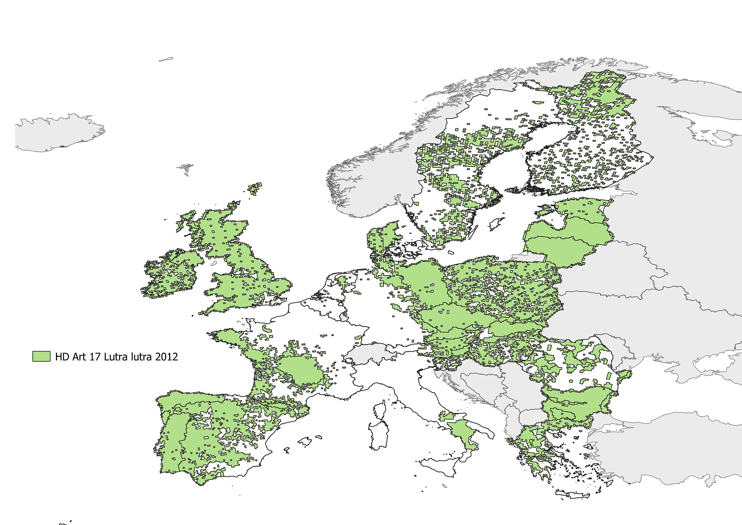 Fischotter-Verbreitung Europa: Zwischen den östlichen und den westlichen Vorkommen klafft weiterhin eine große Lücke (Quelle: IUCN – International Union for Conservation of Nature, 2012, www.iucn.org)