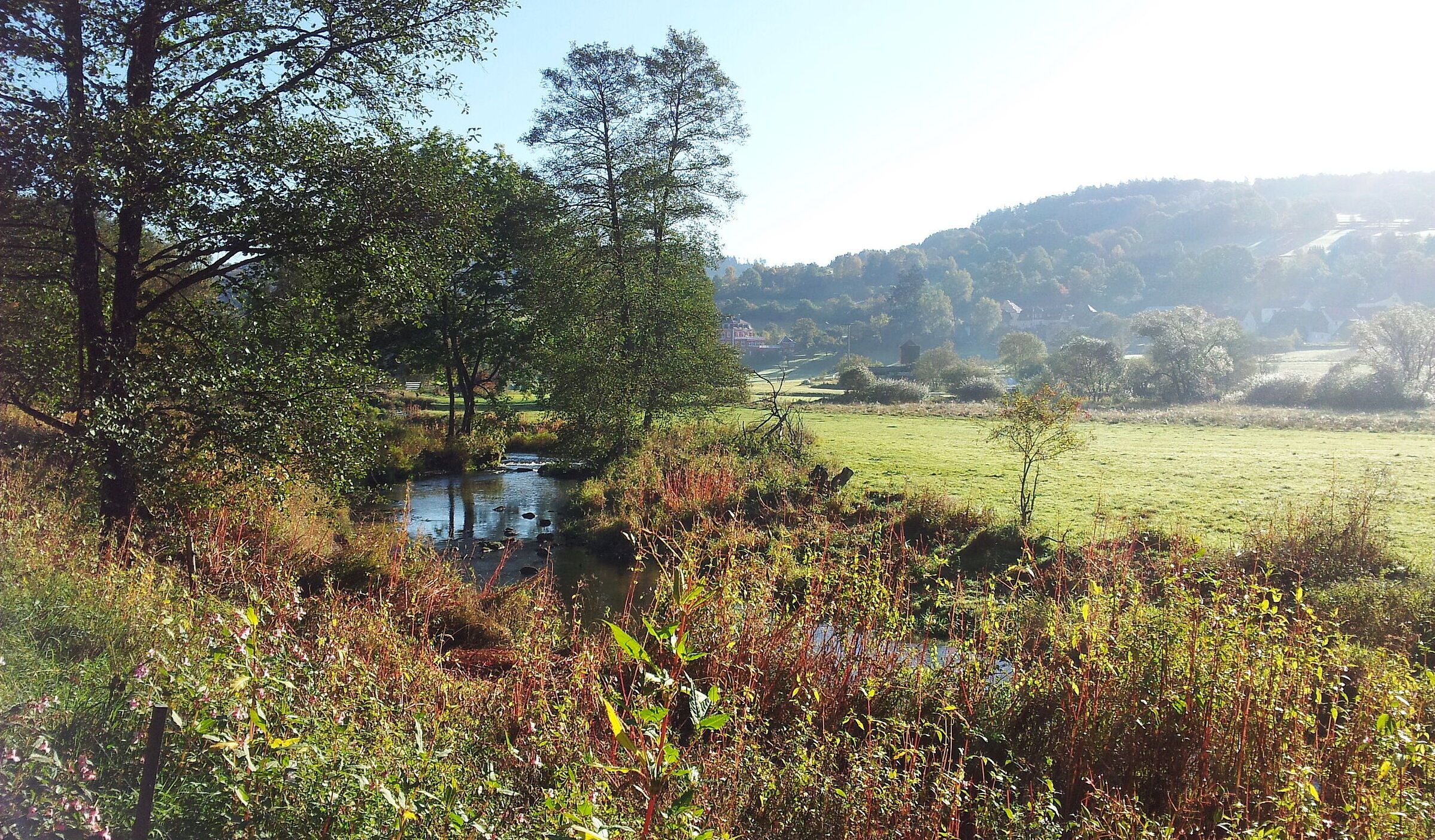 Blick ins Tal über den Wildbach Sinn: Heute darf der Fluss sich seinen eigenen Weg suchen. (Foto: Winfried Berner) Blick ins Tal über den Wildbach Sinn: Heute darf der Fluss sich seinen eigenen Weg suchen. (Foto: Winfried Berner)