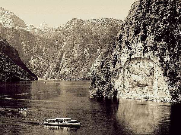 Die Rettung des Königsees vor der Verschandelung durch ein Kriegsmonument war der erste große Erfolg des Bund Naturschutz (Fotomontage).