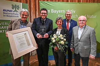 BN-Vorsitzender Richard Mergner, Antônio Inácio Andrioli, BN-Vorstandsmitglied Beate Rutkowski, BN-Ehrenvorsitzender Hubert Weiger und Sebastian Schönauer, stellvertretender BN-Vorsitzender (Foto: Toni Mader).